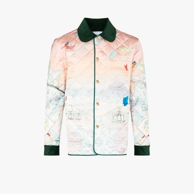 Shop Casablanca Quilted Ski Sunset Print Bomber Jacket In Pink
