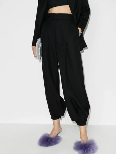 Shop Alexandre Vauthier Black Cuffed Cropped Wool Trousers