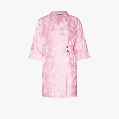 Shop Ganni Jacquard Wrap Front Mini Dress In Pink