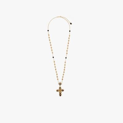 Shop Dolce & Gabbana Gold Tone Embellished Cross Necklace