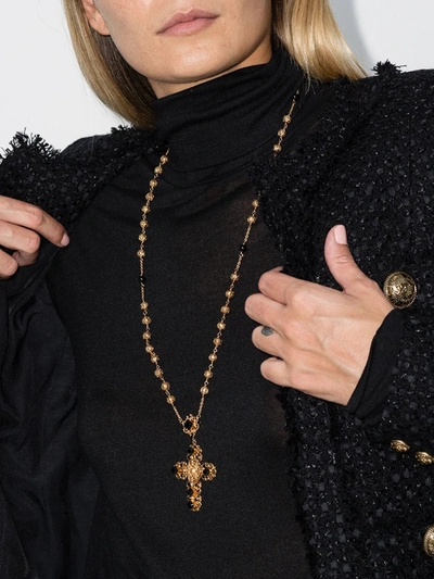 Shop Dolce & Gabbana Gold Tone Embellished Cross Necklace