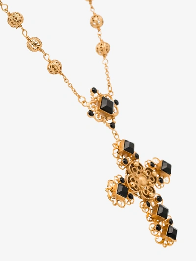 Shop Dolce & Gabbana Gold Tone Embellished Cross Necklace