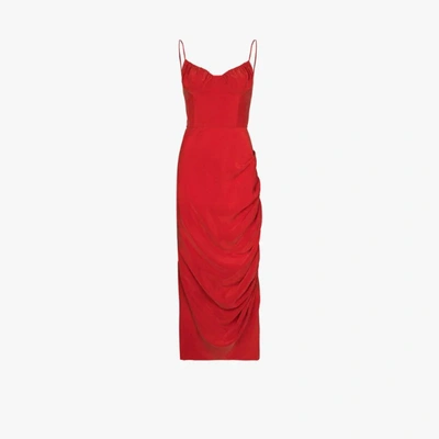 Shop Aleksandre Akhalkatsishvili Ruched Slip Dress In Red