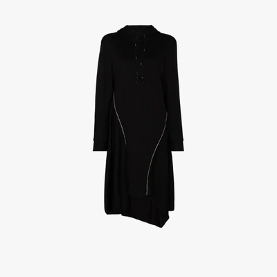 Shop Angel Chen Hooded Asymmetric Hem Dress In Black