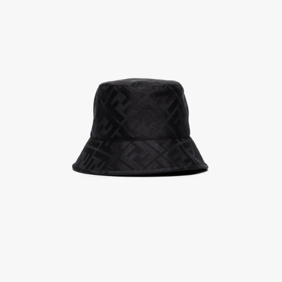 Shop Fendi Black Ff Logo Silk Bucket Hat