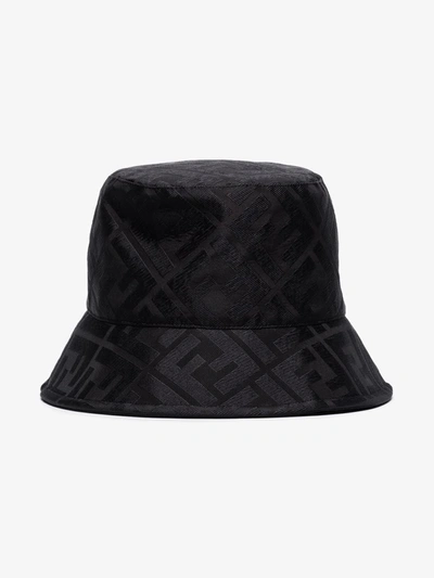 Shop Fendi Black Ff Logo Silk Bucket Hat