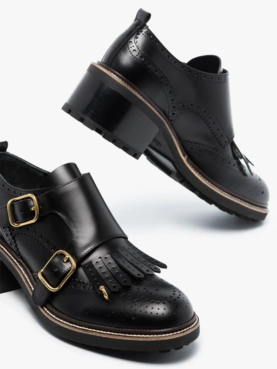 Shop Chloé Black 55 Double Buckle Leather Loafers