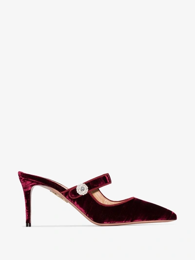 Shop Aquazzura Astor 75 Velvet Mules In Red