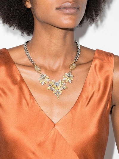 Shop Anton Heunis Gold-plated Crystal Flower Chain Necklace In Yellow