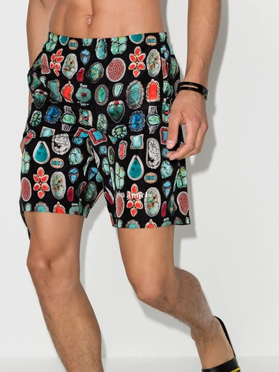 Shop Palm Angels Black Jewel Print Swim Shorts