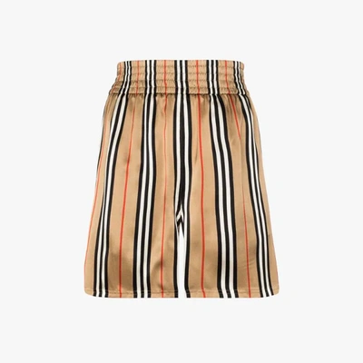 Shop Burberry Marsett Icon Stripe Silk Shorts In Brown