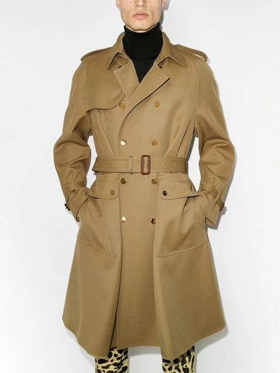 Shop Gucci Double-breasted Wool Trench Coat In Neutrals