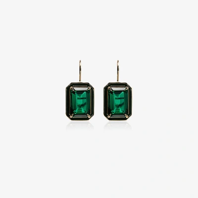 Shop Alison Lou 14k Yellow Gold Emerald Earrings In Green