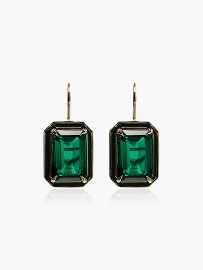 Shop Alison Lou 14k Yellow Gold Emerald Earrings In Green