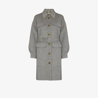 Shop Fendi Ff Logo Double-sided Wool Coat In Grey