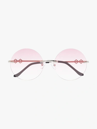 Shop Karen Wazen Silver Tone Luna Round Sunglasses In Pink
