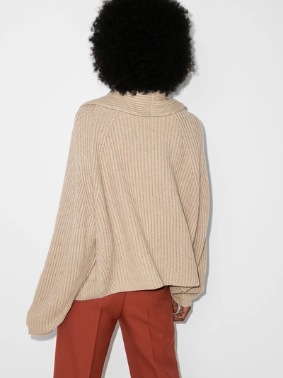 Shop Jil Sander Ribbed Cashmere Cardigan In Neutrals