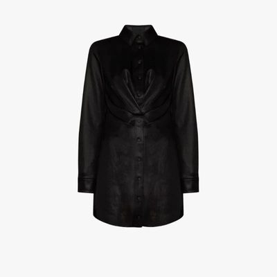 Shop Rta Vivienne Faux Leather Button-down Dress In Black