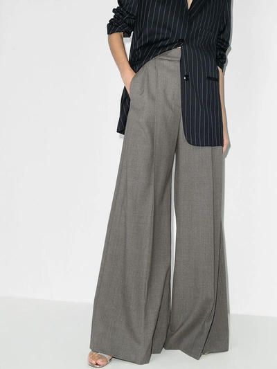 Shop Alexandre Vauthier Wide Leg Pleated Wool Trousers In Grey