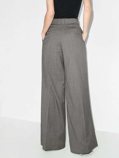Shop Alexandre Vauthier Wide Leg Pleated Wool Trousers In Grey