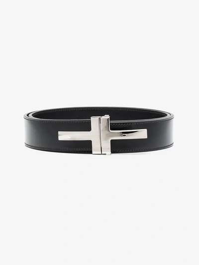 Shop Tom Ford Black Double T Leather Belt