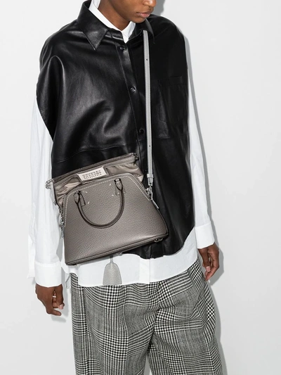 Shop Maison Margiela Grey 5ac Pochette Medium Leather Shoulder Bag