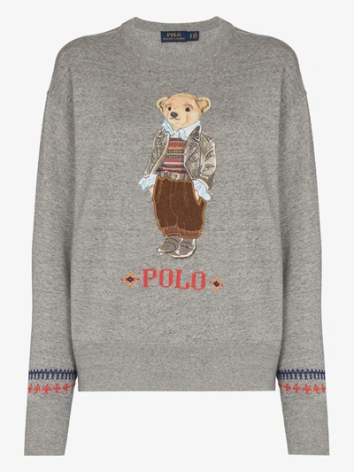 Shop Polo Ralph Lauren Grey Embroidered Teddy Sweatshirt