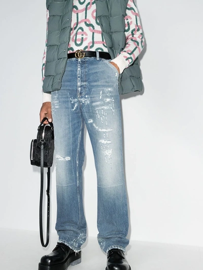 Shop Gucci Distressed Repaired Jeans In Blue