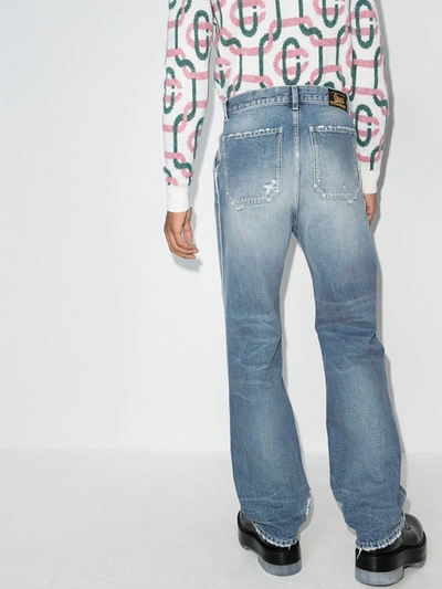 Shop Gucci Distressed Repaired Jeans In Blue