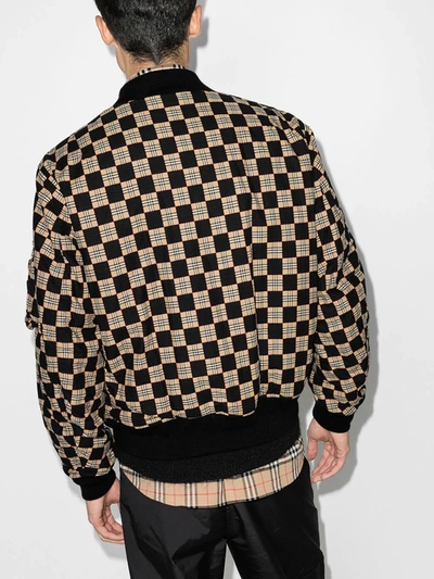 Shop Burberry Brookland Checked Bomber Jacket In Black