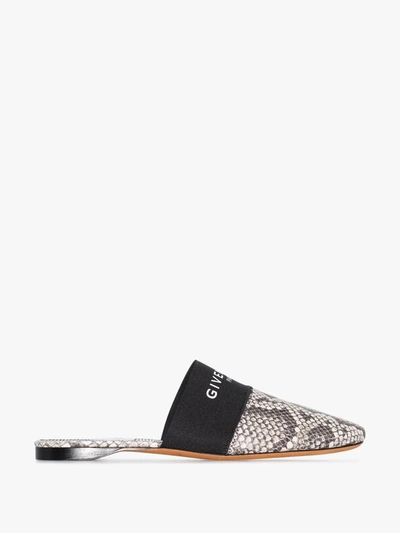 Givenchy Bedford Flat Python-embossed Leather Mules In Grey