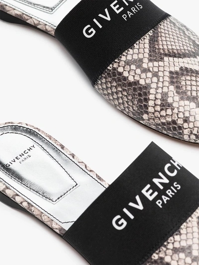 Shop Givenchy Grey Paris Logo Leather Mules