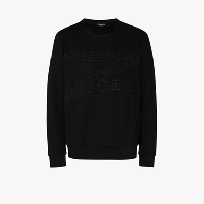 Shop Fendi Black Logo Tape Sweatshirt