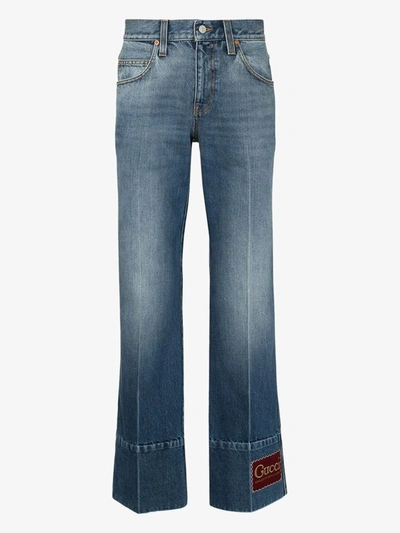 Shop Gucci Bootcut-jeans Mit Logo-patch In Blue