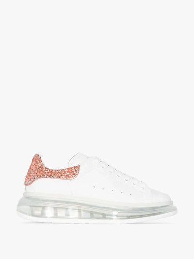 Shop Alexander Mcqueen 9928 White With Topaz White And Pink Oversized Glitter Transparent Sole Sneakers