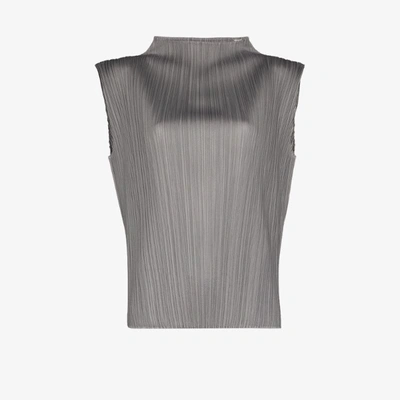 Shop Issey Miyake Basic High Neck Plissé Top In Grey