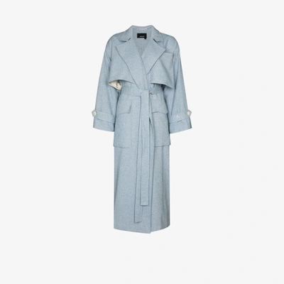 Shop Anouki Oversized Wool Trench Coat In Light Blue