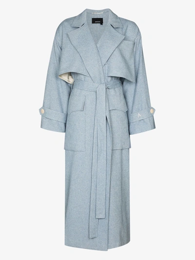 Shop Anouki Oversized Wool Trench Coat In Light Blue