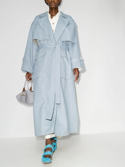 Shop Anouki Oversized Wool Trench Coat In Light Blue