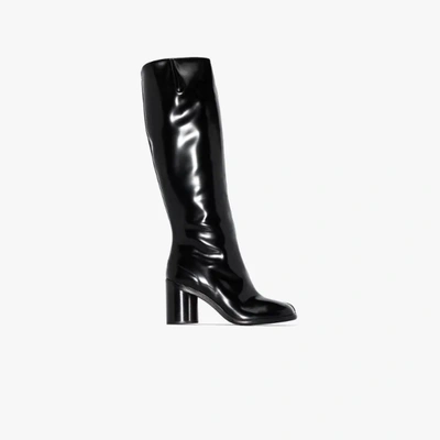 Shop Maison Margiela Tabi 80 Knee-high Patent Leather Boots In Black