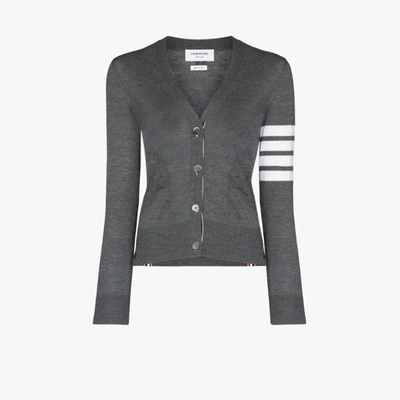 Thom Browne Grey Wool 4-bar Cardigan In Grey