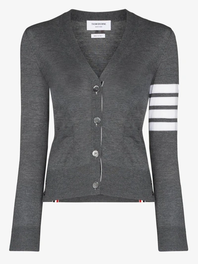 Thom Browne Grey Wool 4-bar Cardigan In Grey
