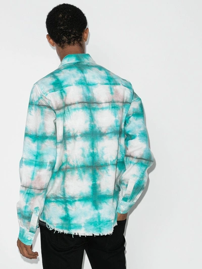 Shop Amiri Blue Watercolour Plaid Shirt