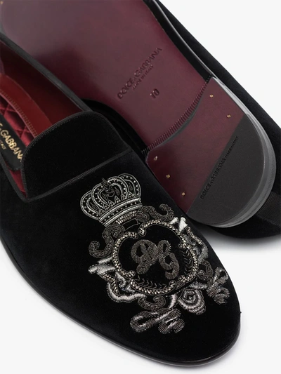 Shop Dolce & Gabbana Black Embroidered Leather Loafers