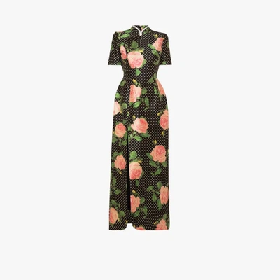 Shop Richard Quinn Floral Polka Dot Embellished Silk Dress In Multicolour