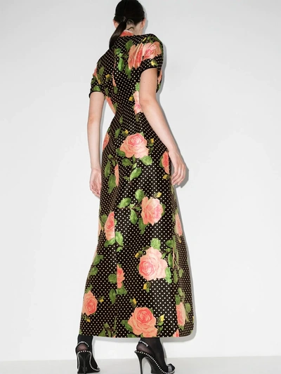 Shop Richard Quinn Floral Polka Dot Embellished Silk Dress In Multicolour
