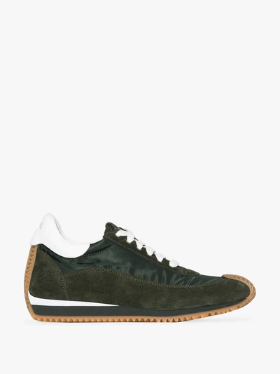 Shop Loewe Green Suede Sneakers