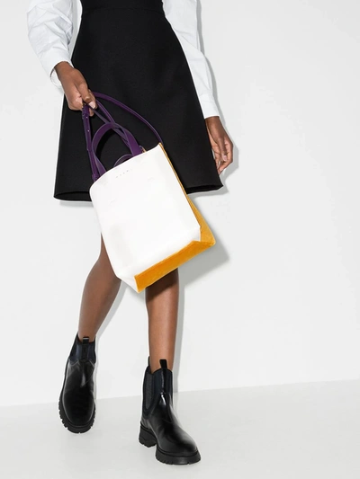 Shop Marni Multicoloured Museo Velvet And Leather Tote Bag In Purple