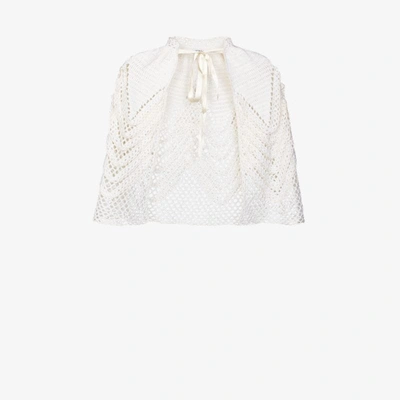 Shop Loewe Crochet Knit Cape In White