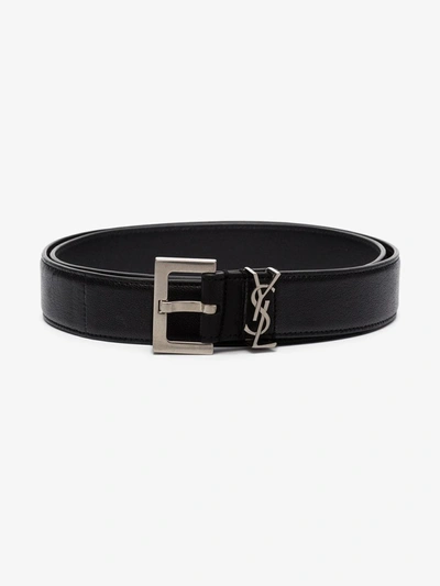 Shop Saint Laurent Black Monogram Leather Belt